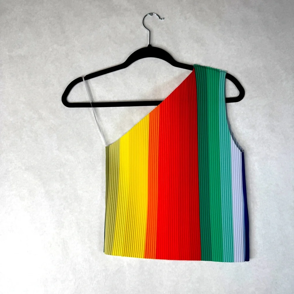 KITTY JOSEPH Chroma One Shoulder Top - Reversible Rainbow - Sz S - Picture 4 of 5